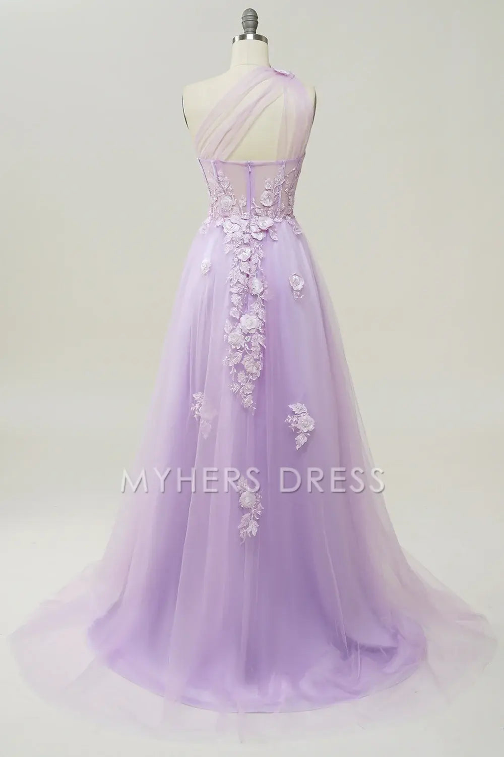 My Hers Ladies Formal Dress Exquisite A Line One Shoulder With Romantic Appliques Long Prom Dress