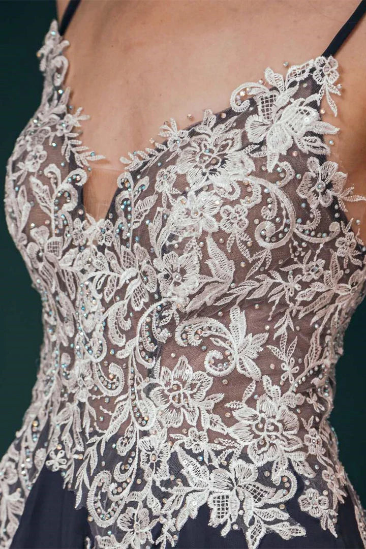 A-line Lace Applique Chiffon Long Prom Dress