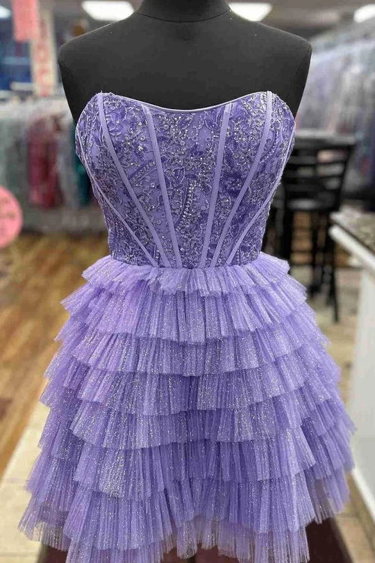 Strapless Multi-Layer Homecoming Dress with Lace-up