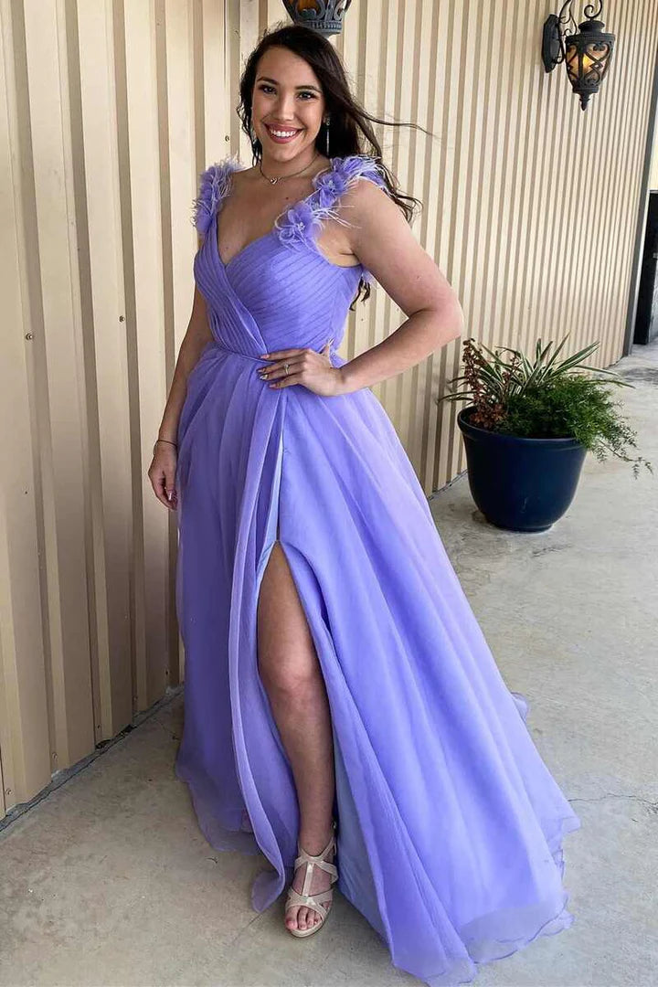 Princess Off-the-Shoulder Feather A-line Prom Dress