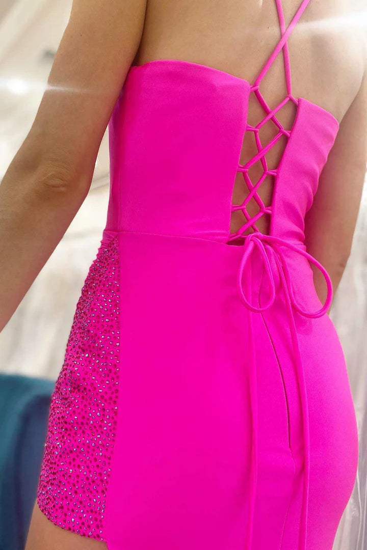 Beaded Cowl Neck Lace-Up Long Formal Dress with Slit