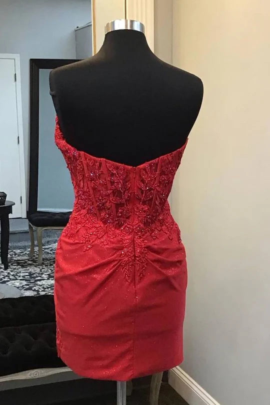 Off-the-Shoulder Strapless Applique Beaded Bodycon Homecoming Dress