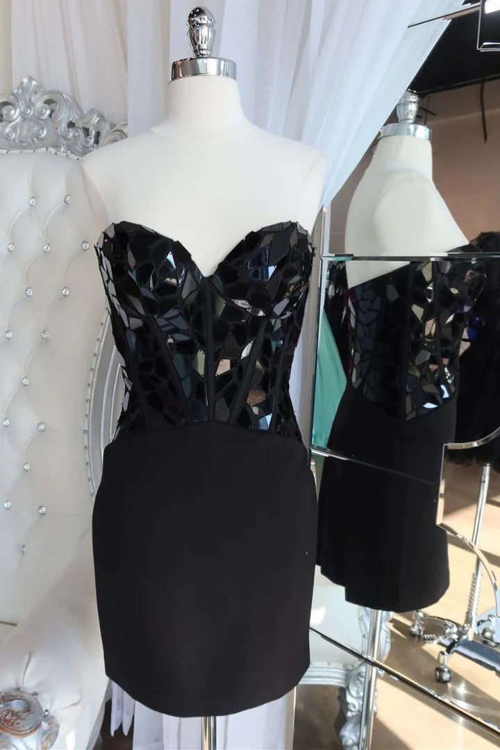 Sweetheart Short Party Dress with Cut Glass Mirrors