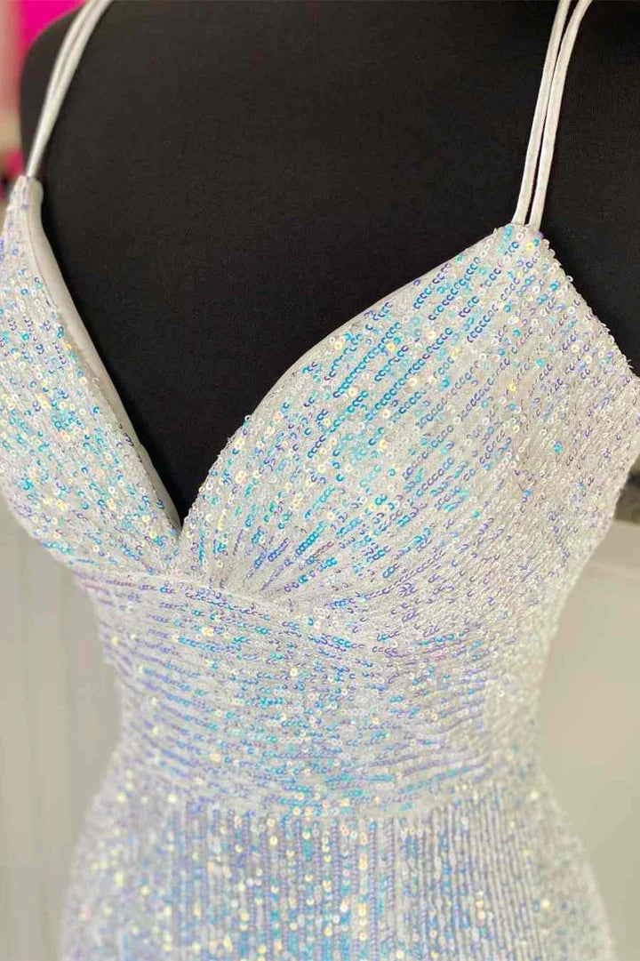 Sequin V-Neck Empire Mermaid Long Prom Dress