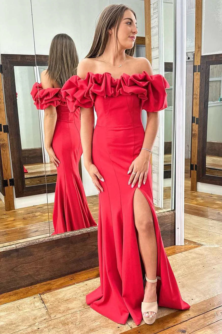 Off-the-Shoulder Mermaid Long Formal Dress with Slit