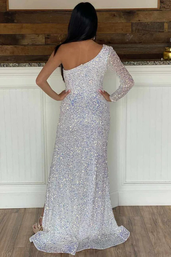 Sequin One-Shoulder Side Slit Mermaid Long Formal Dress