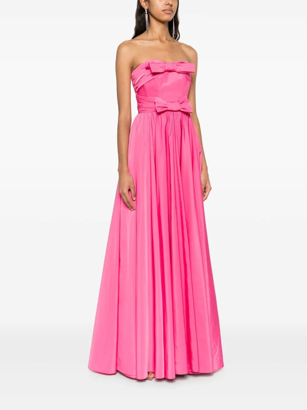 Bold Fuchsia Strapless Bow-Detail Prom Dress