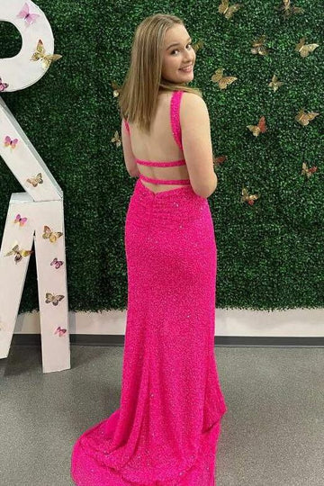 Cross Front Mermaid Sequins Long Formal Dress