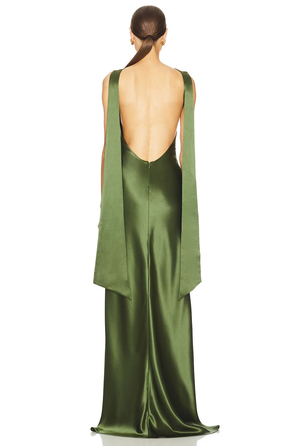 Elegant Satin Open-Back Evening Dresses with Crystal Buttons