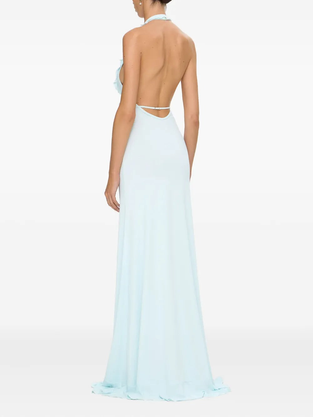 Ethereal Sky Blue Halter-Neck Ruffled Prom Dress