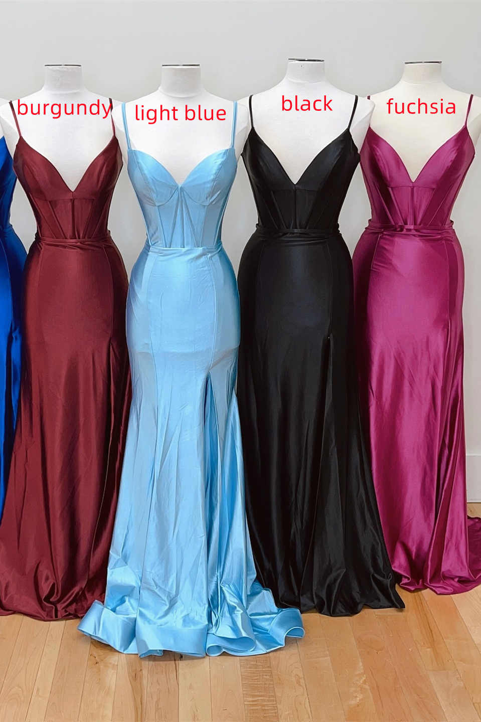 A Line Spaghetti Straps Sweep/Brush Train Evening Dresses V Neck Long Prom Dress with Slit