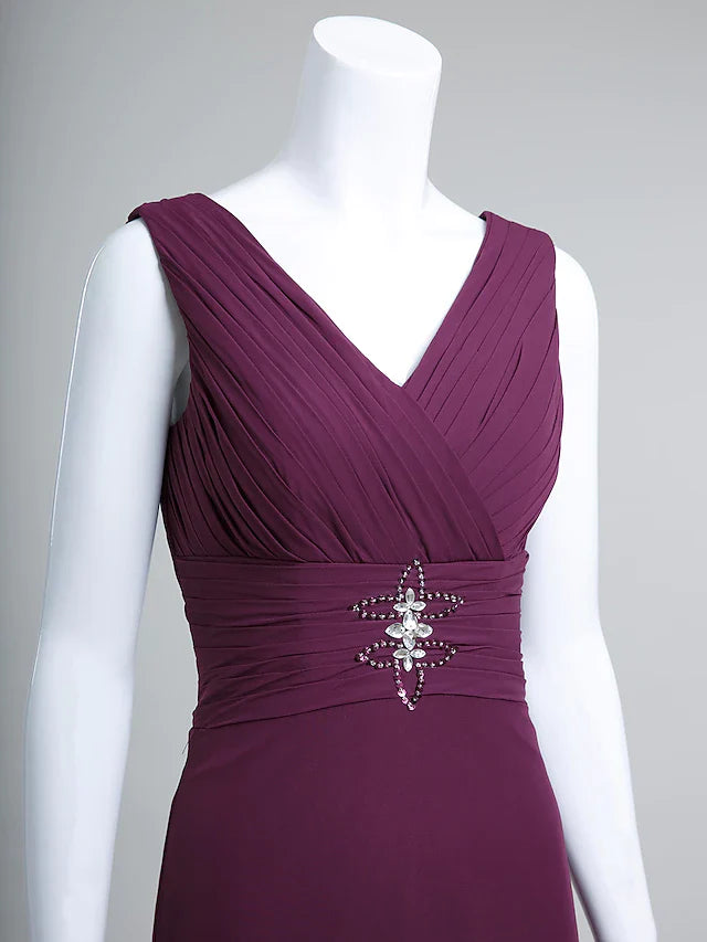 Mother of the Bride Dress V Neck Floor Length Chiffon 3/4 Length Sleeve with Criss Cross Crystals 1 review