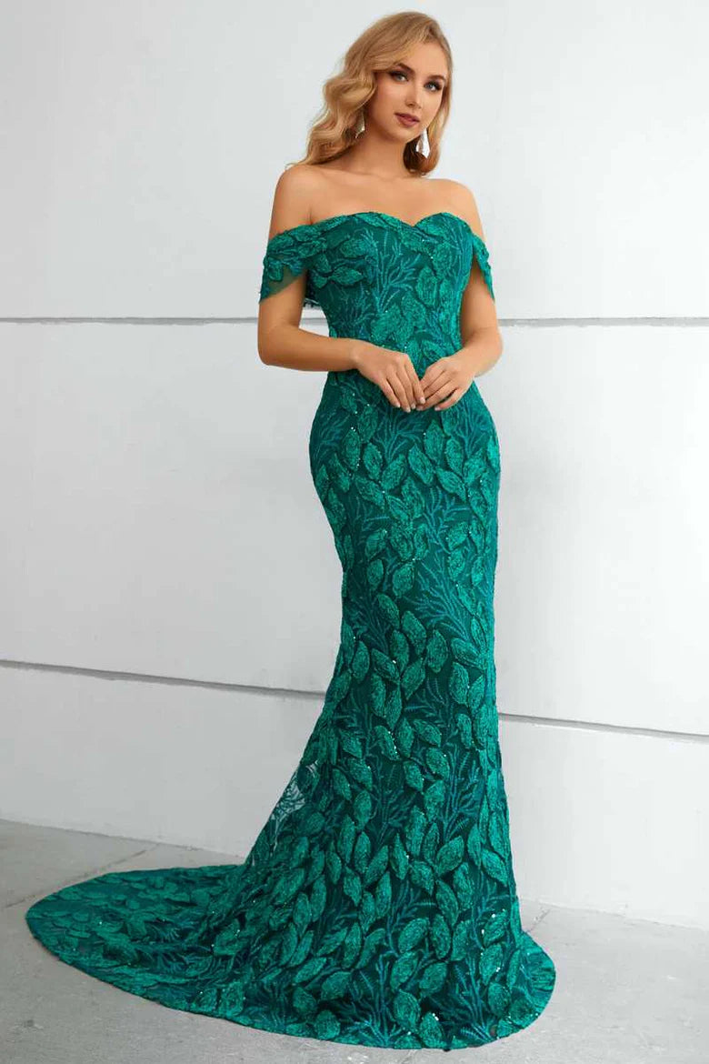 Lace Off-the-Shoulder Mermaid Long Formal Gown