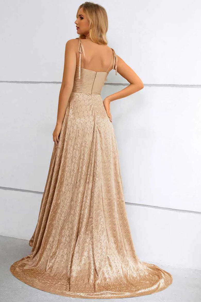 Tie-Strap A-Line Prom Dress with Slit