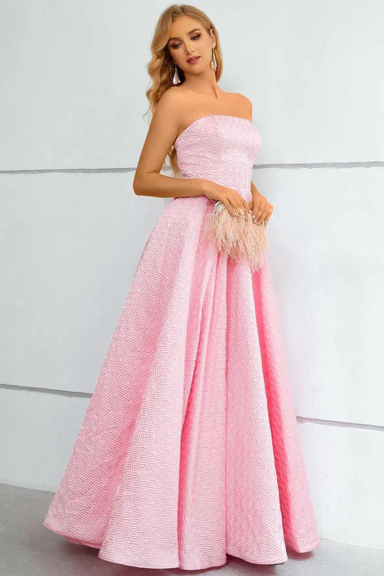 Princess Pink Strapless A-Line Long Prom Dress