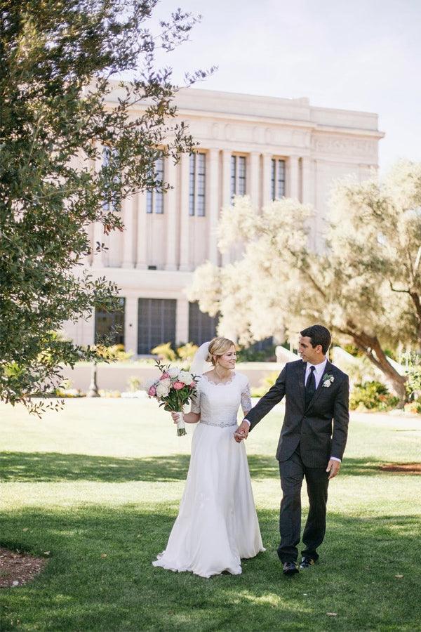 A-Line Beading Ivory Half Sleeve Wedding Dress