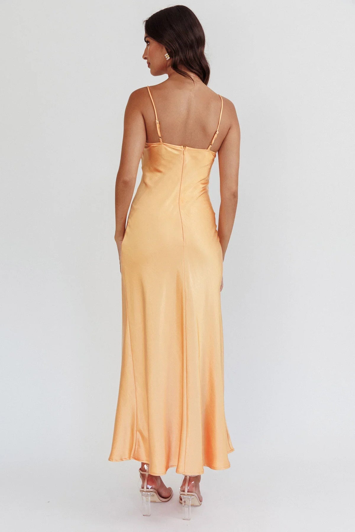 Romantic Fitted Sweetheart Neck Spaghetti Strap Lace Trim Satin Maxi Evening Dress