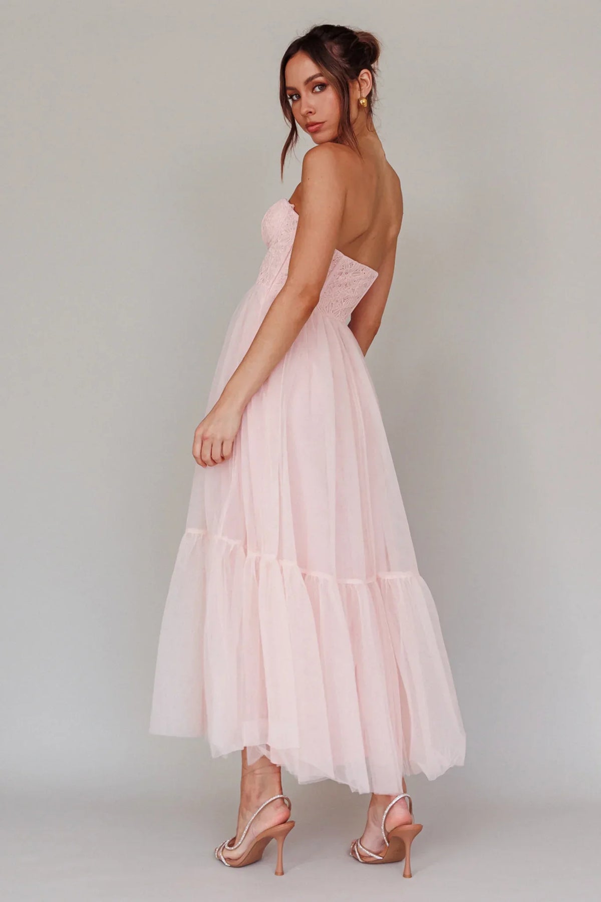 Romantic Flared Sweetheart Neck Strapless Lace Tulle Maxi Evening Dress