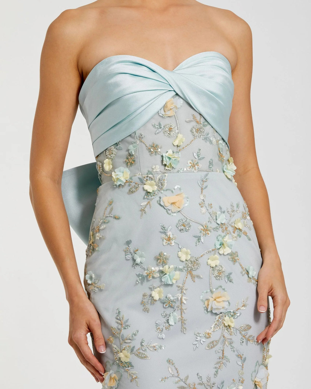 Romantic Mermaid Sweetheart Strapless Bow-Back Floral-Appliqué Prom Dress