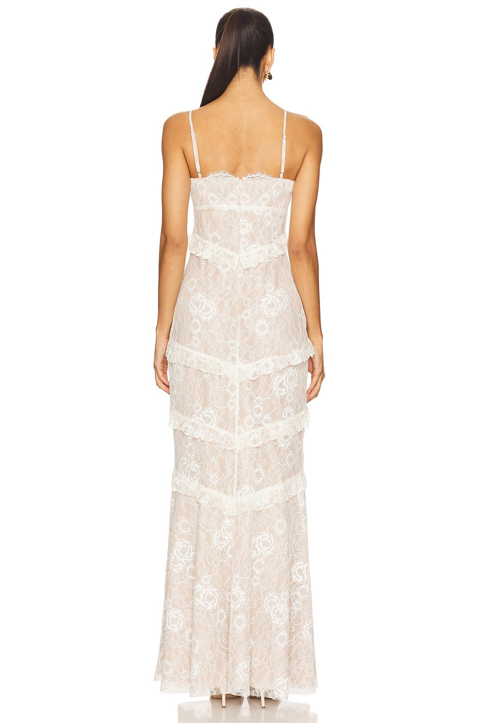 Romantic Spaghetti-Strap Lace Ruffled Evening Dresses