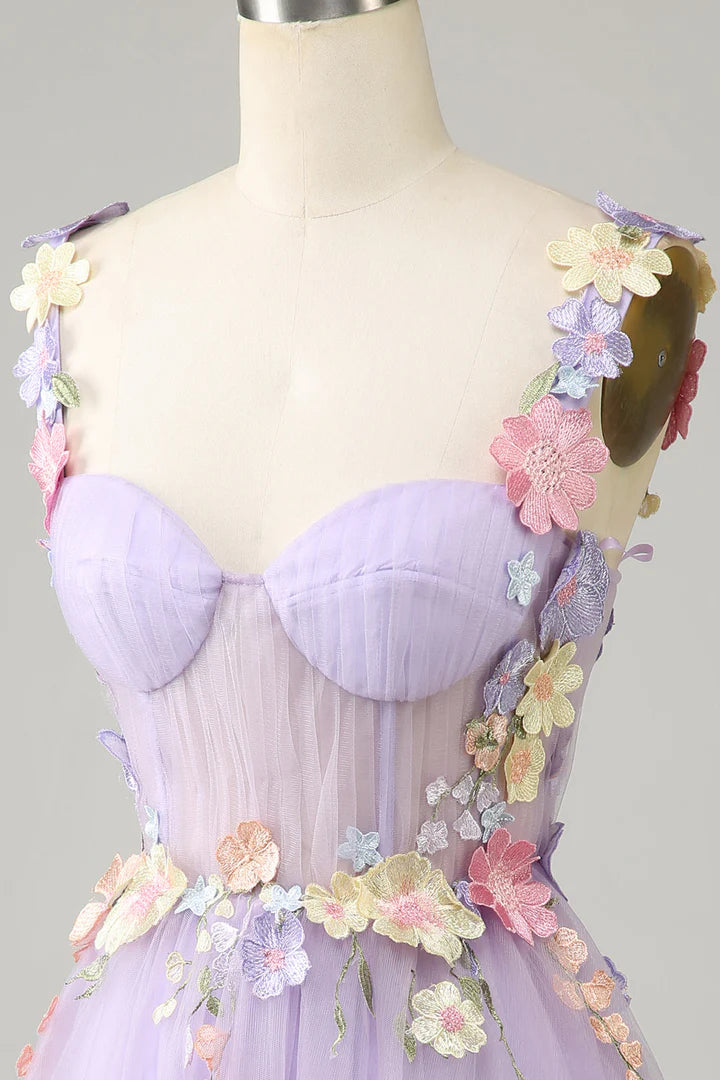 3D Floral Sweetheart Lace-Up Homecoming Dress