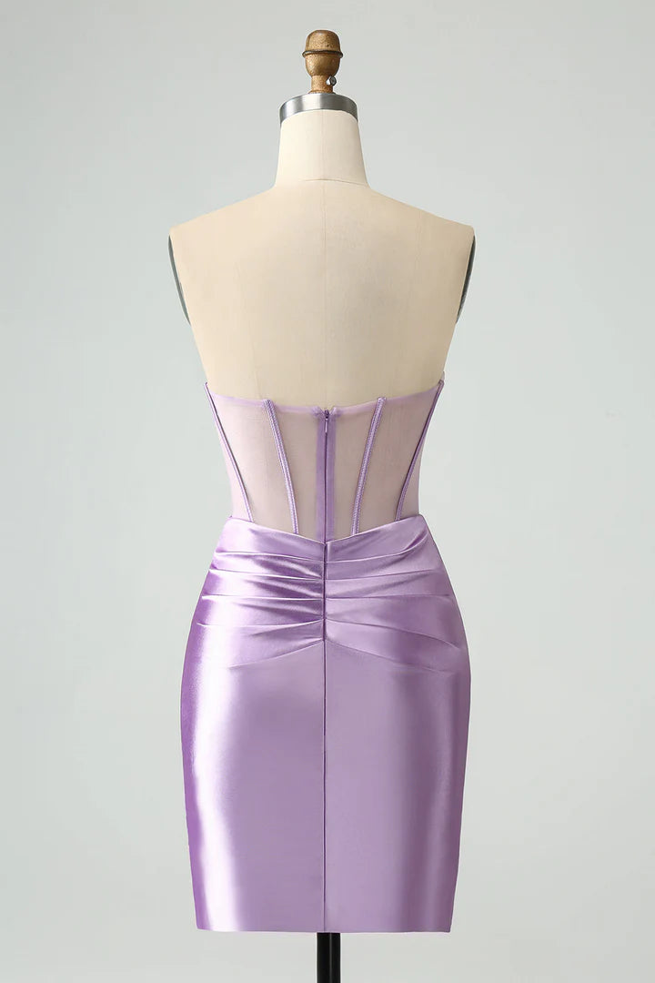 Strapless Sheer Bodice Mini Cocktail Dress