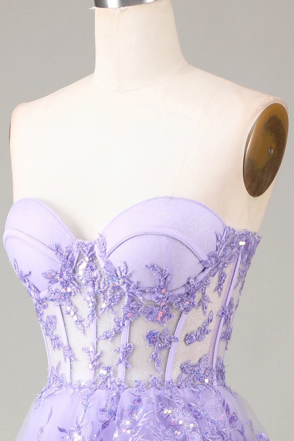 Mermaid Lavender Prom Dresses Corsets Dress Wedding Guest Evening Party Court Train Sleeveless Tulle with Sequin Slit