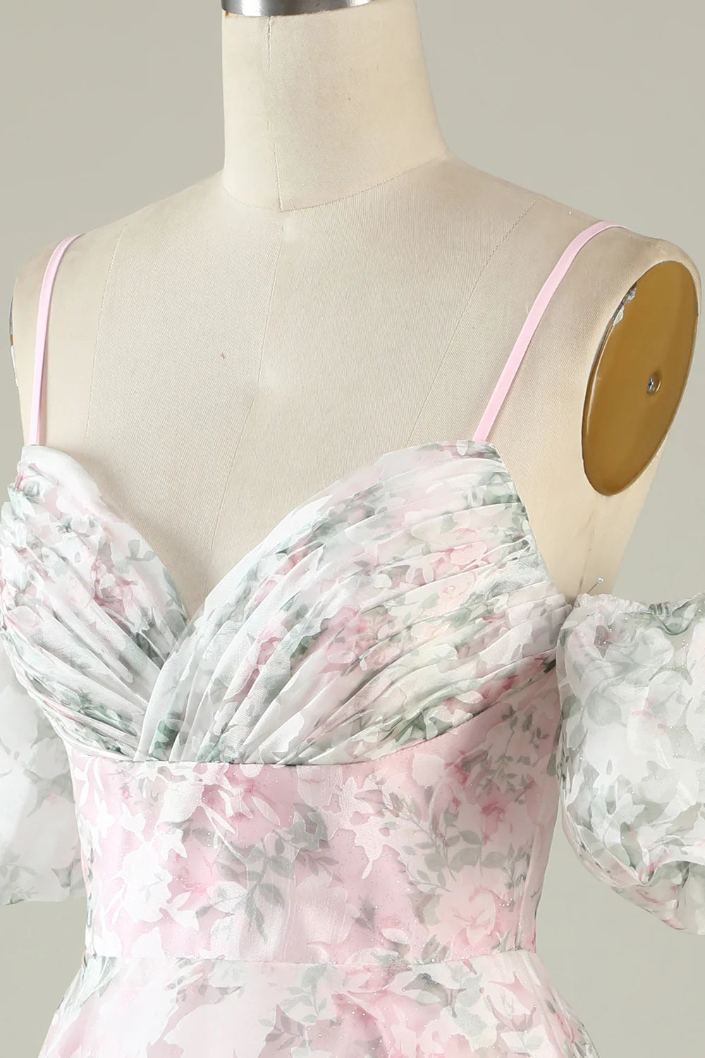 A-Line Spaghetti Straps Cold Shoulder Flower Printed Cocktail Dress