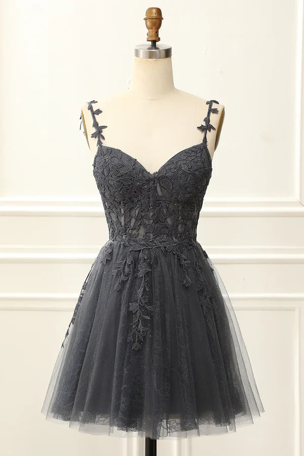 Off Shoulder Spaghetti Straps Corset Cute Homecoming Dress With Appliques