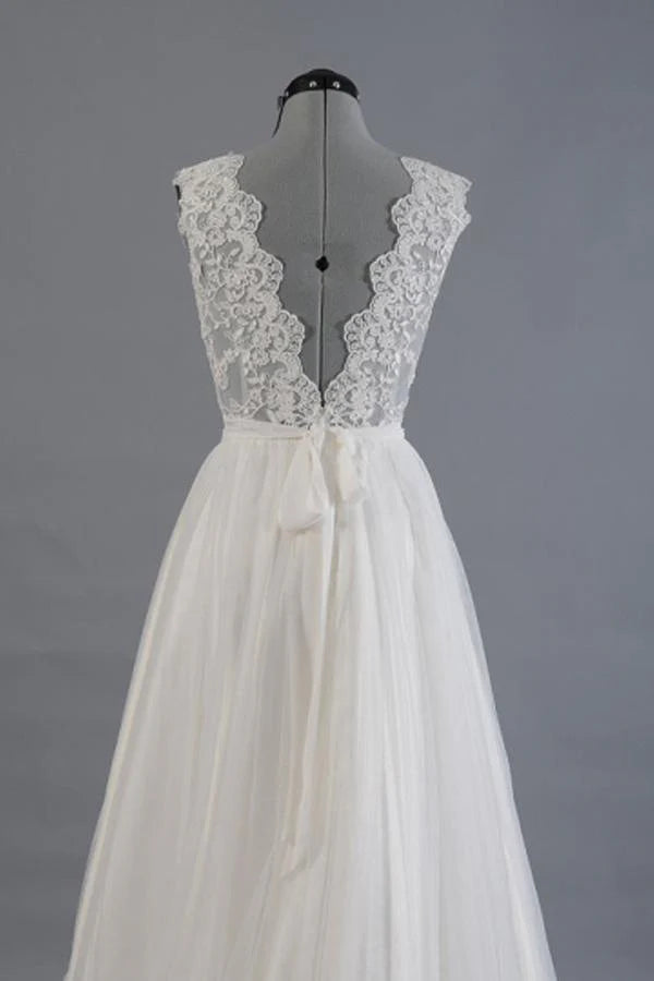 A-line V-Neck Sashes Appliques Beach Wedding Dress