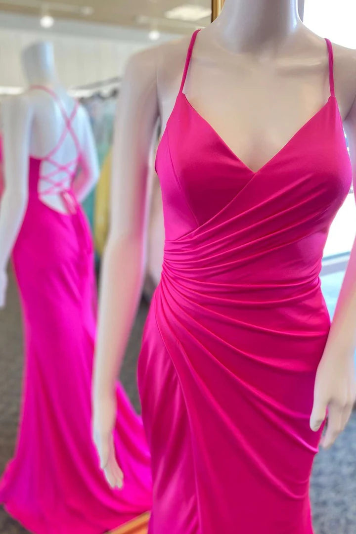 Ruched Lace-Up Mermaid Long Formal Dress
