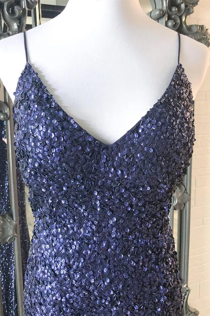 Sequin V-Neck Mermaid Long Prom Dress