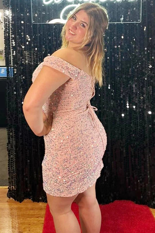 Sequin Off-the-Shoulder Short Party Dress