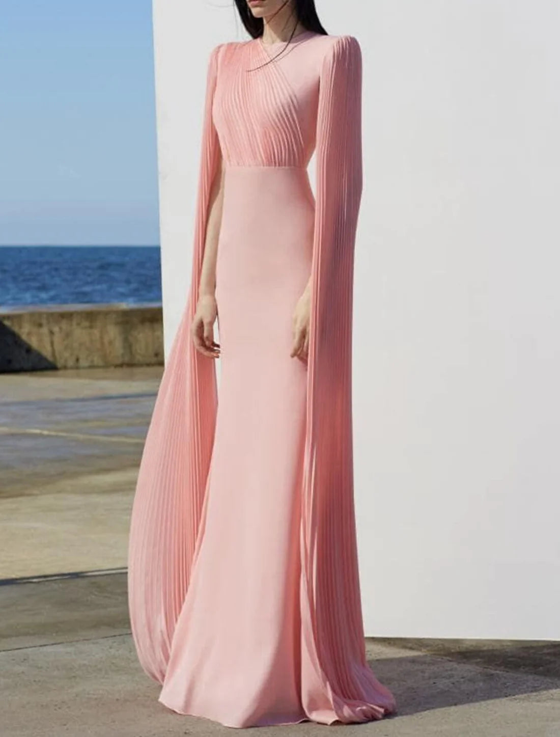 Mermaid / Trumpet Evening Gown Court Train Sleeveless Jewel Neck Stretch Chiffon Prom Dress