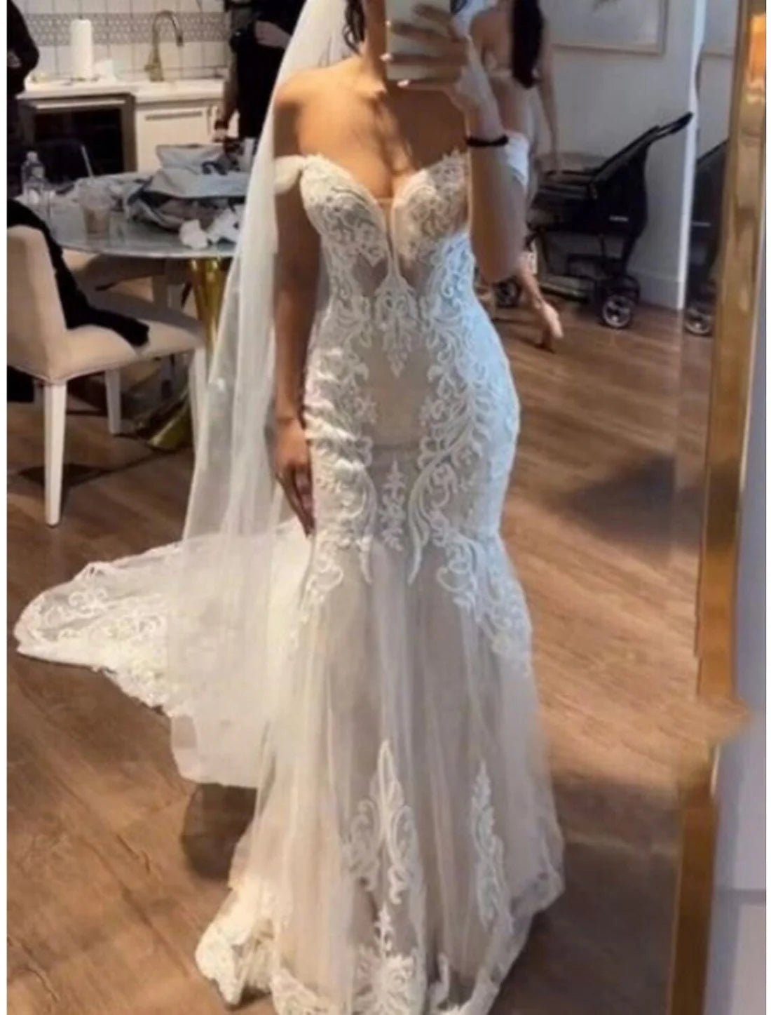 Wedding Dresses Mermaid / Trumpet Off Shoulder Sleeveless Court Bridal With Pleats