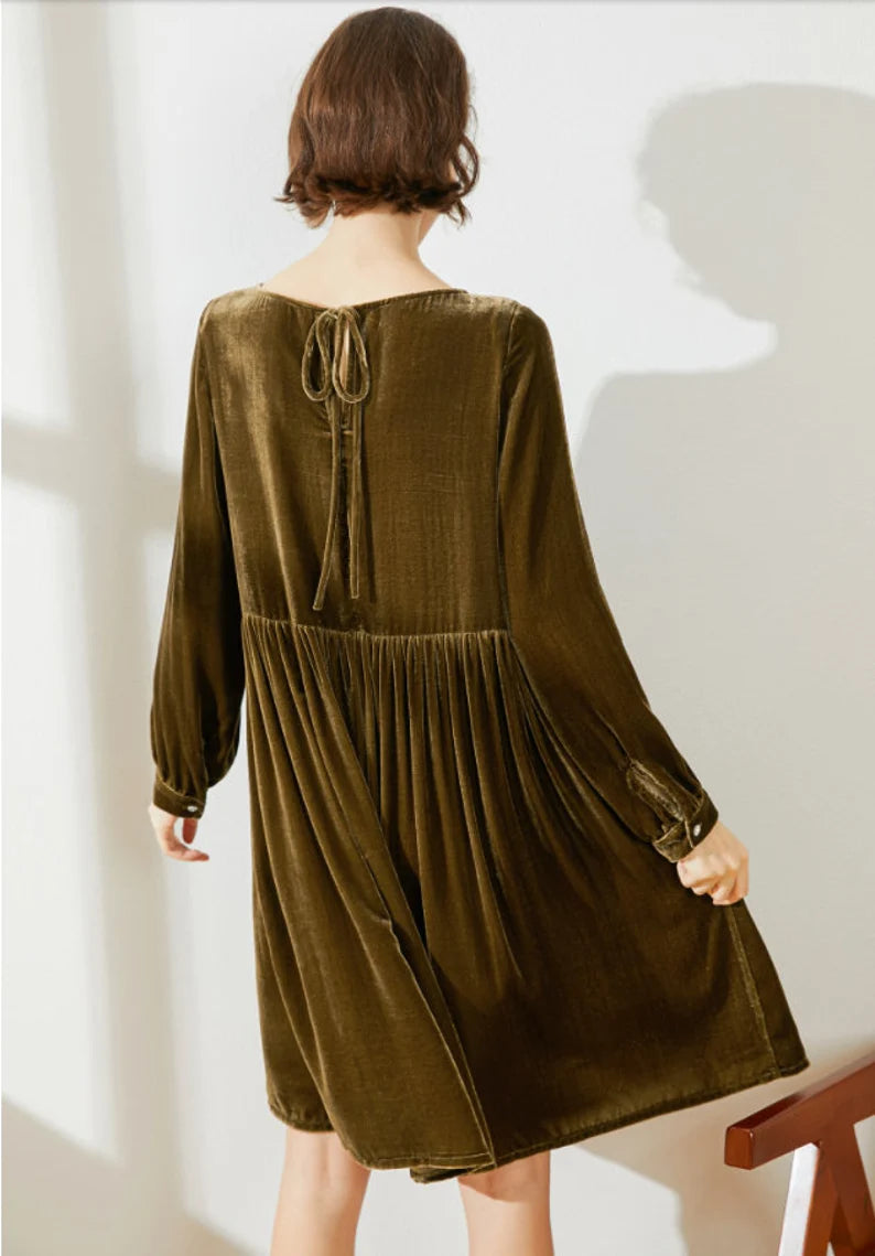 Knee Length Velvet Dress Round Neck Long Sleeves Plus Size Loose Dress Formal Wear Dresses Wedding Guest Dress Evening Dress
