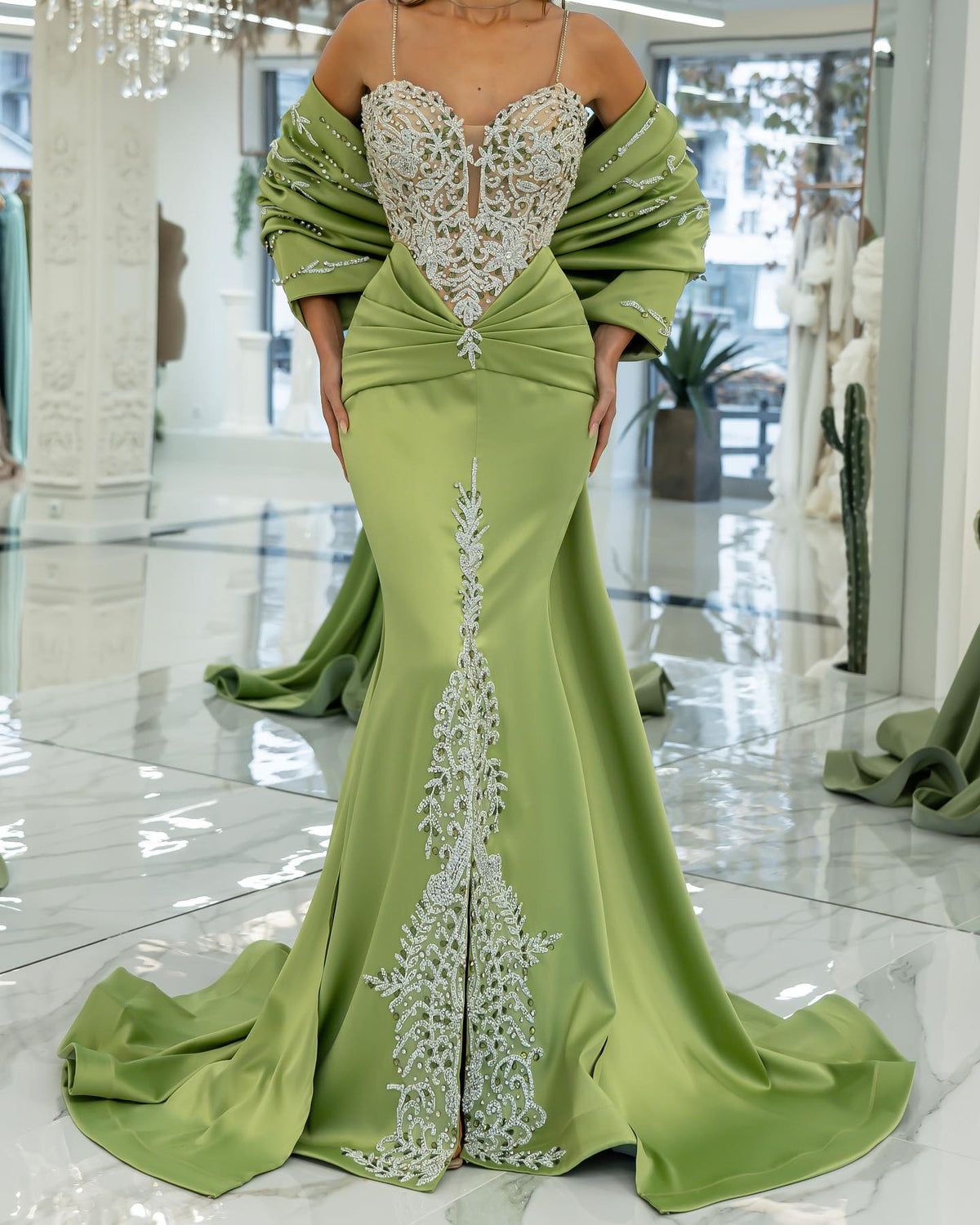 Sheath Mermaid Sweep/Brush Train Dresses Off the Shoulder Spaghetti Straps Long Prom Dress With Applique