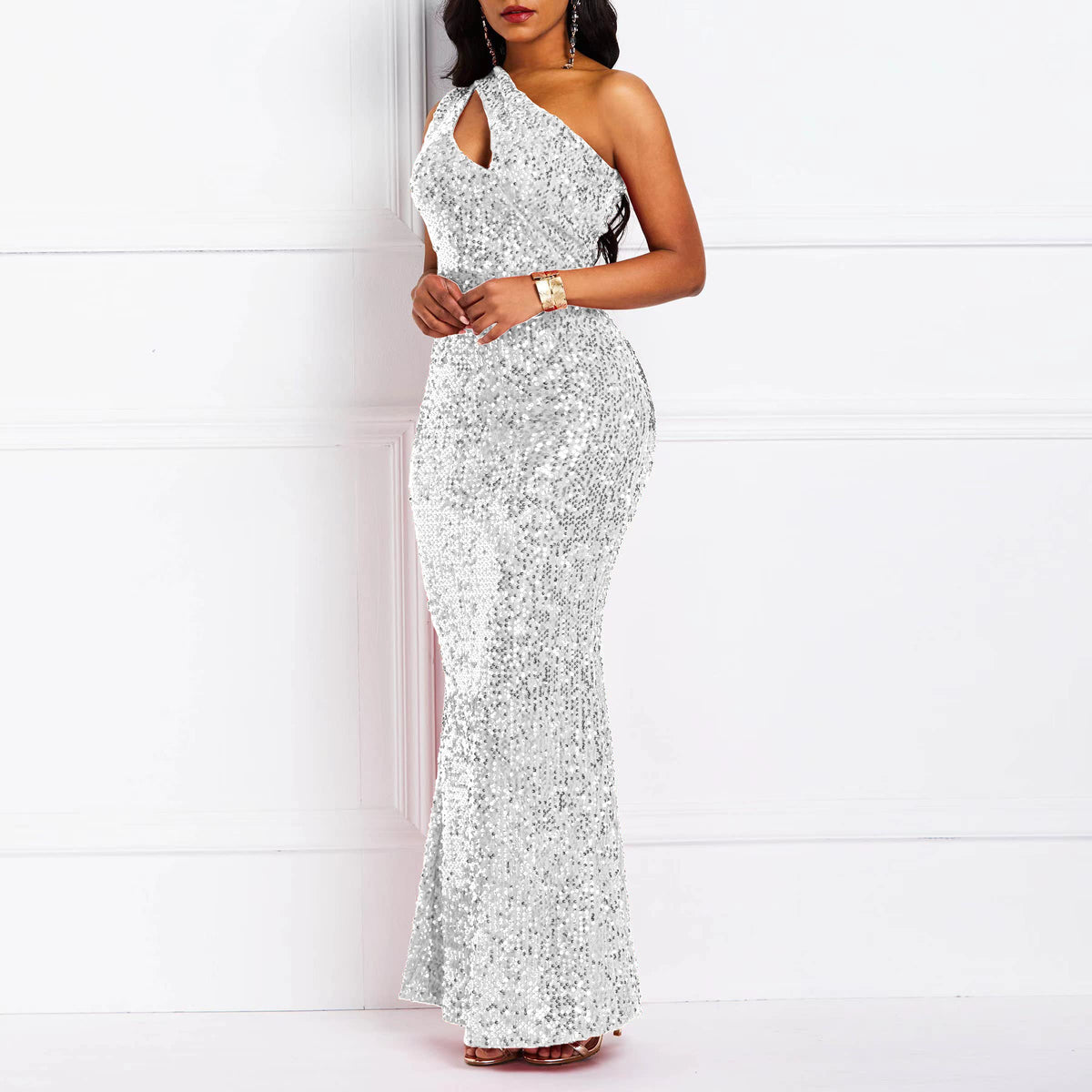 Wedding Guests Dresses Sequins Fashion Sleeveless Oblique Collar Mermaid Women's Maxi Dress Bodycon Dress Party Dress Prom Dresses Formal Wear Dresses
