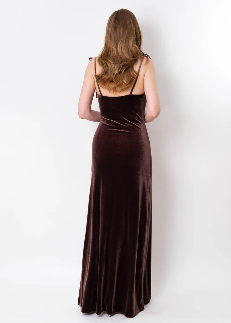 Bodycon Long Velvet Dress Adjustable straps Side Fork Pencil dress Formal Wear Dresses Wedding Guest Dress Evening Dress