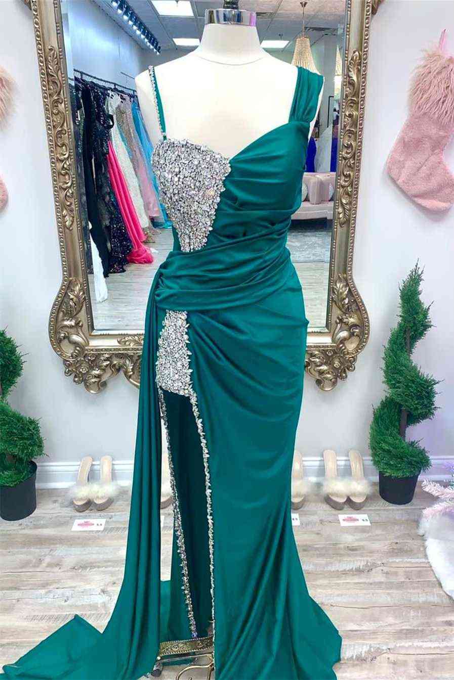 Sweep/Brush Train Dresses Fuchsia Beaded Long Prom Dress