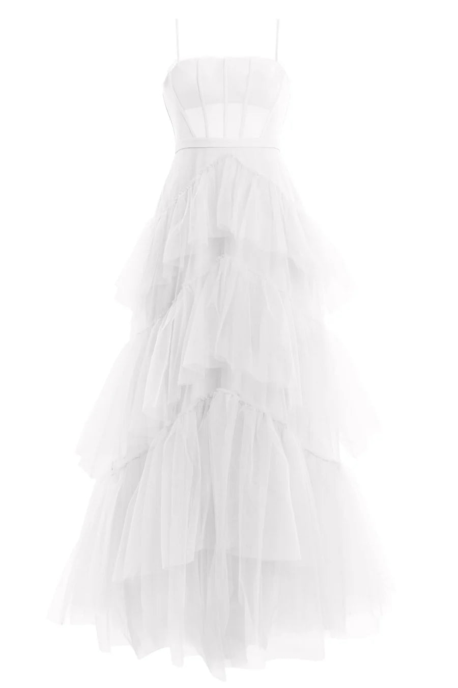 Straps Tiered A-Line Long Prom Dress