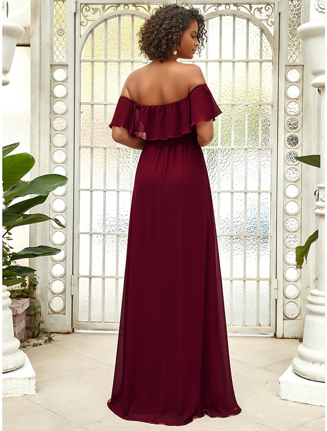 A-Line Bridesmaid Dress Off Shoulder Sleeveless Elegant Floor Length Chiffon with Ruffles / Draping Slit Front