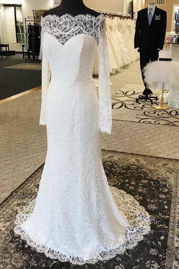 Mermaid Off-the-Shoulder Lace Wedding Dress with Long Sleeves