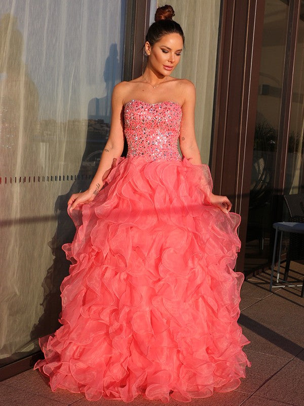 Ball Gown Organza Sweetheart Beading Sleeveless Floor-Length Party Dresses Formal Dresses