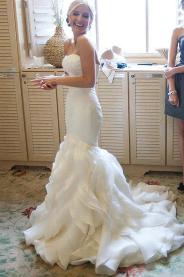 Mermaid Sweetheart Court Train Organza Wedding Dresses