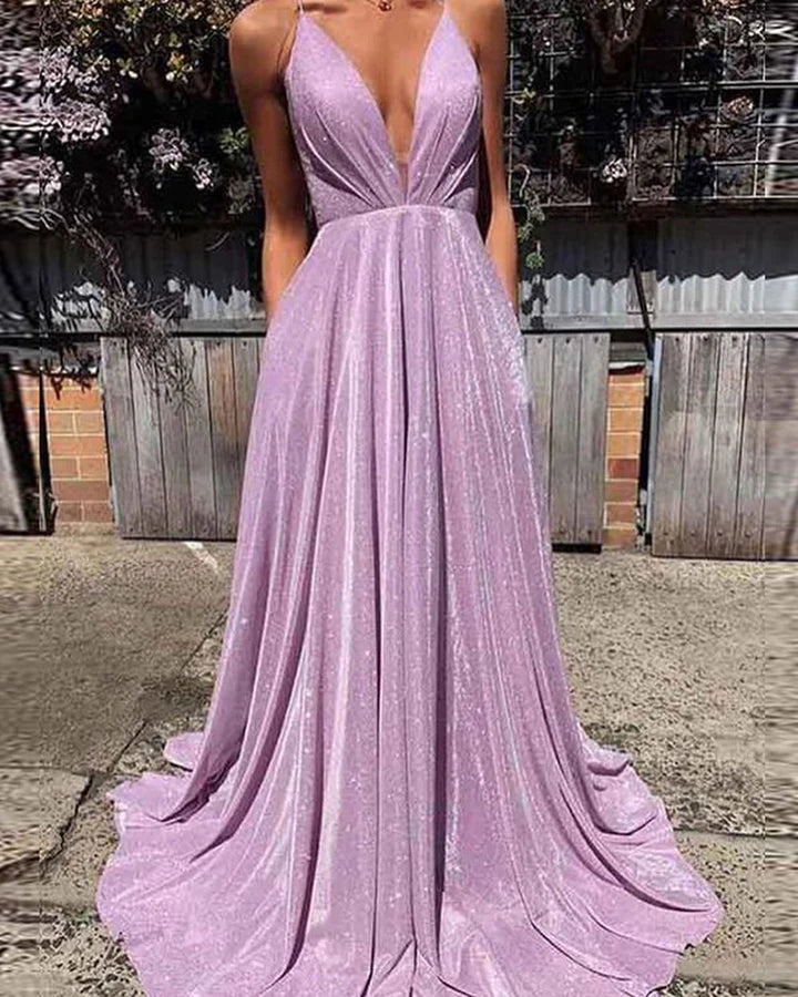 A-Line V-Neck Backless Prom Gown