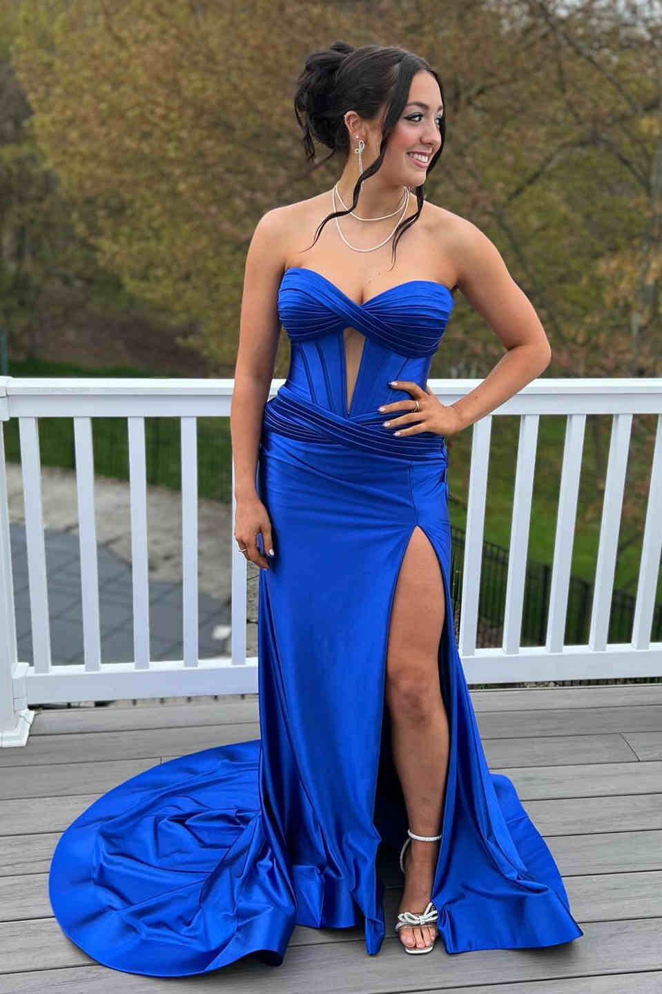 Sweep/Brush Train Dresses Sweetheart Cut Out Mermaid Long Prom Dress with Slit