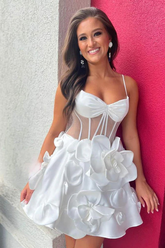 Spaghetti Straps A-Line Homecoming Dress with 3D Floral