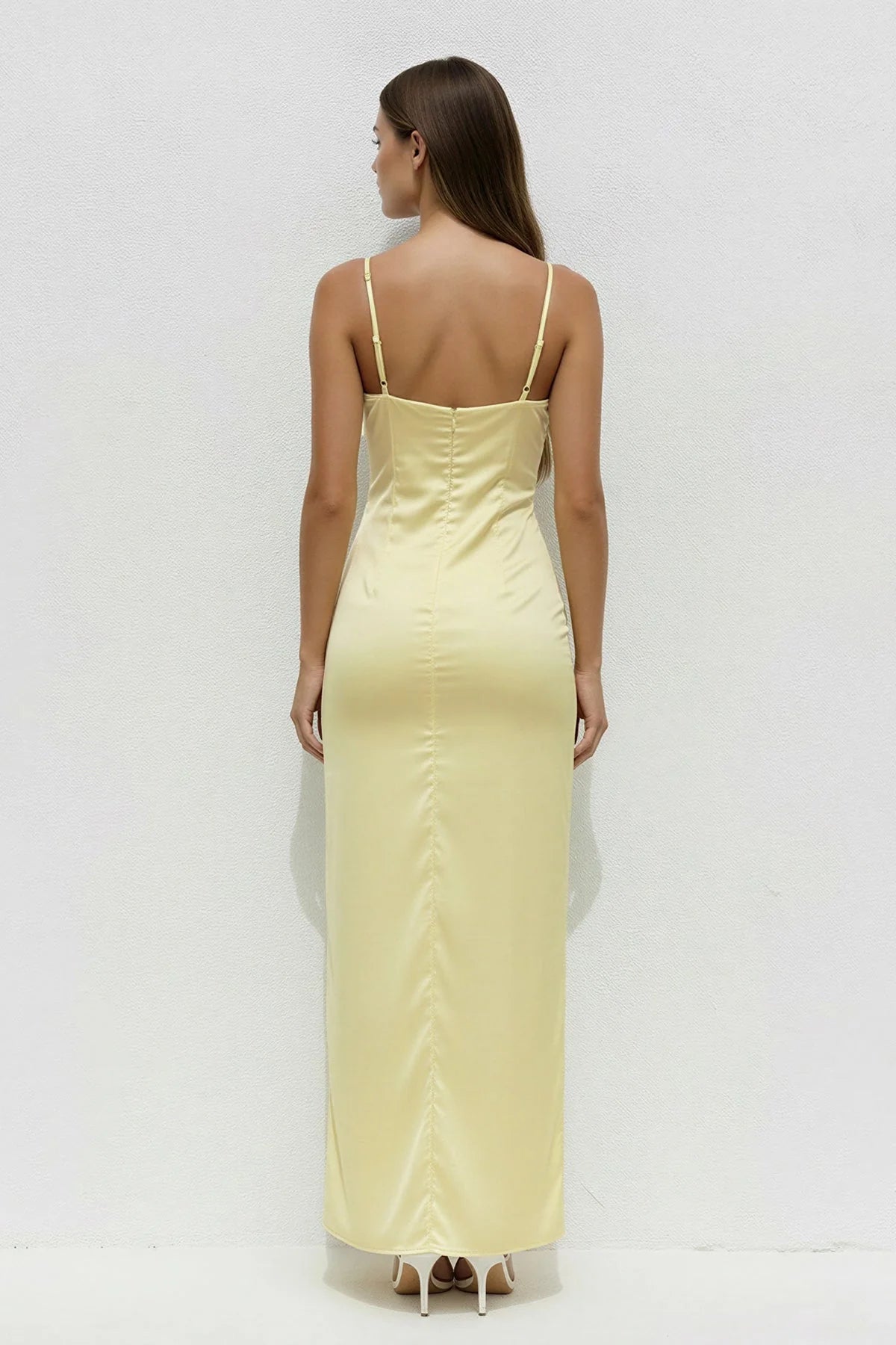 Chic Satin Sweetheart-Strap Open-Back Long Side-Slit Cocktail Dress