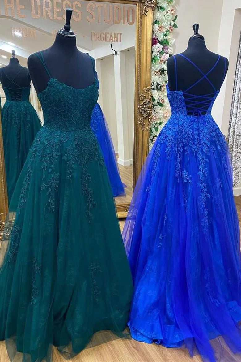 Appliques Backless Long Prom Dress with Slit